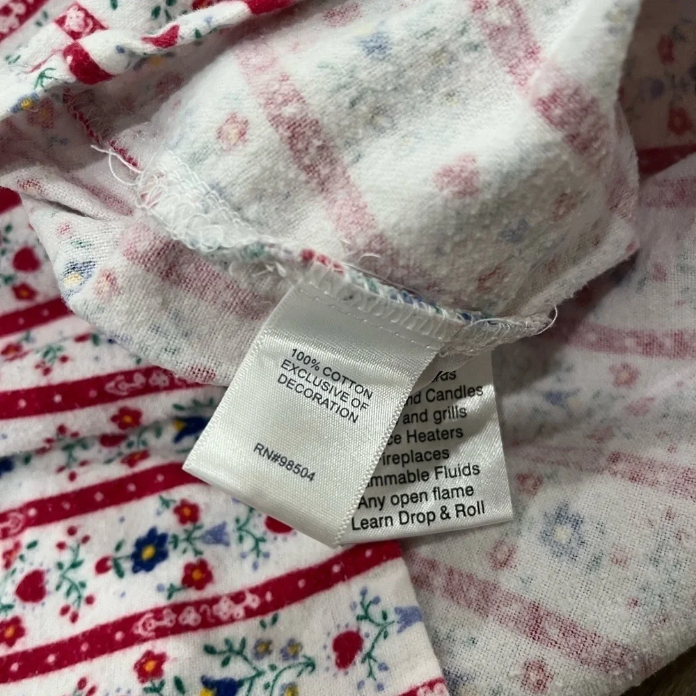 LANZ OF SALZBURG Tyrolean Flannel Nightgown White Red Stripes Floral Hearts M